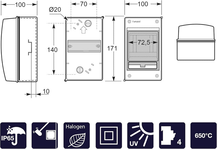 FAMATEL – Aufputzschrank Acqua IP65 I 2-4 Elemente I 170 x 100 x 100