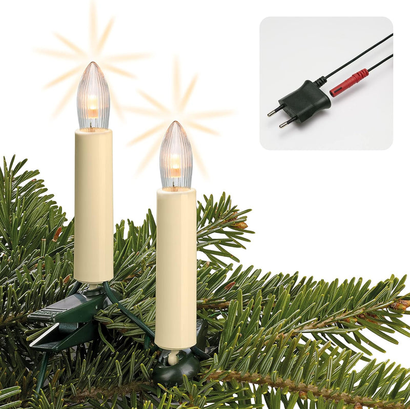 hellum Lichterkette Made-in-Germany Weihnachtsbaum, Kerzen Lichterkette innen mit Clip, 15 BS warm-w