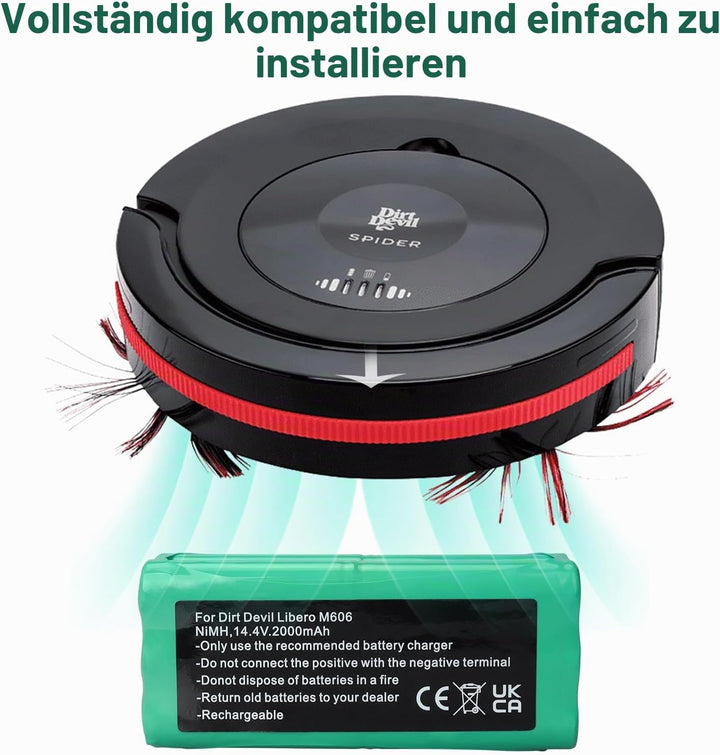 14.4 V,2000 mAh NI-Mh Ersatzakku Kompatibel Mit Dirt Devil Libero M606, Libero M606-1, Libero M606-2
