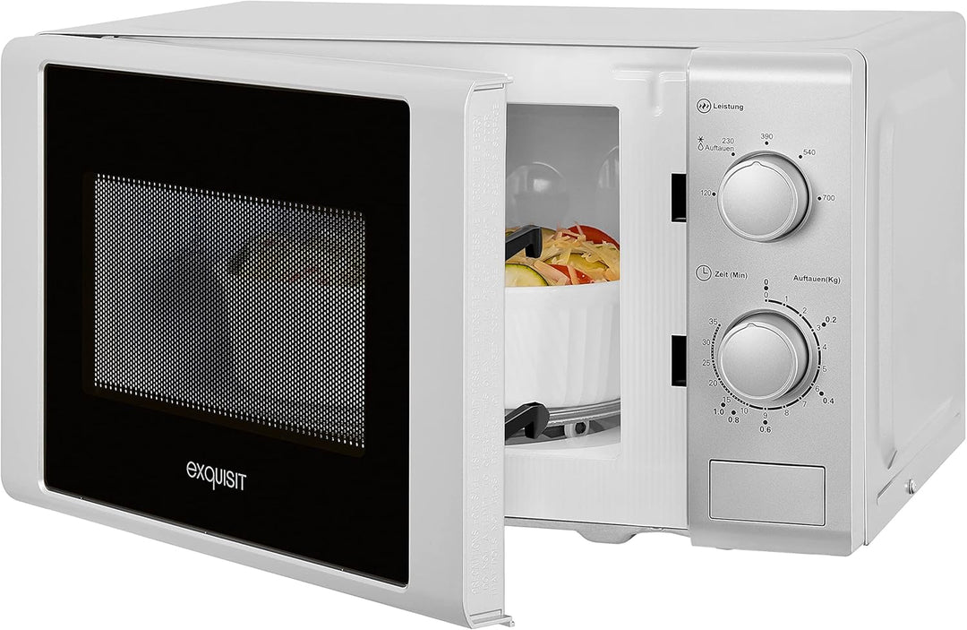 Exquisit® Mikrowelle, 20 l, 700 W, 5 Leistungsstufen, silberfarben, lackierte Innenausstattung, Schn