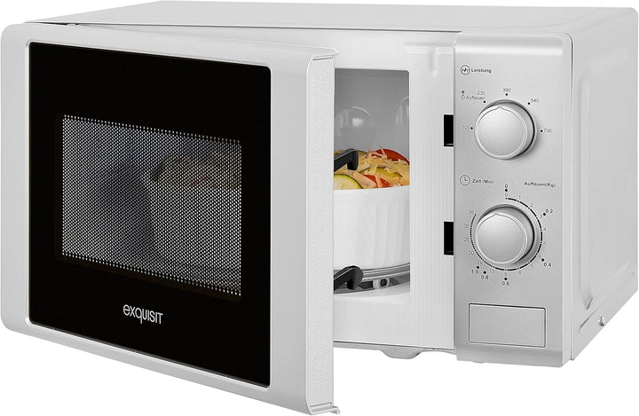 Exquisit® Mikrowelle, 20 l, 700 W, 5 Leistungsstufen, silberfarben, lackierte Innenausstattung, Schn