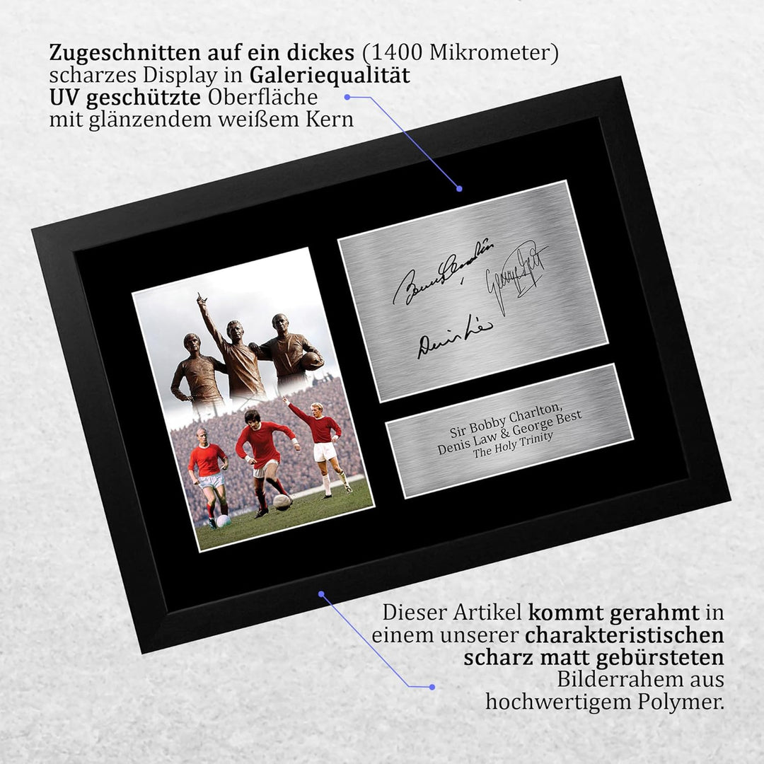 HWC Trading Denis Law, George Best & Bobby Charlton A4 Gerahmte Signiert Gedruckt Autogramme Bild Dr