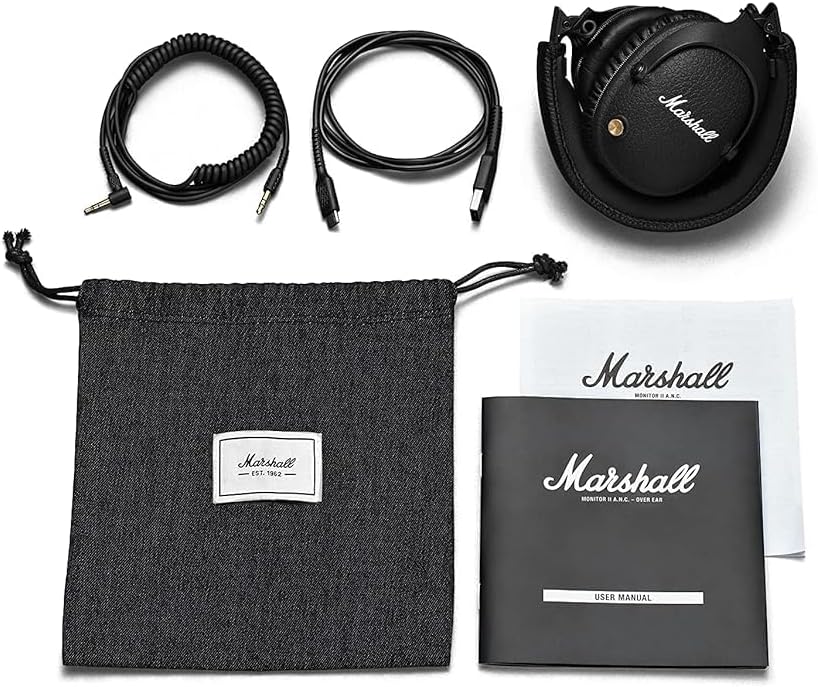 Marshall Monitor II Bluetooth Kopfhörer mit Active Noise Cancelling, 30 Stunden Spielzeit – Schwarz