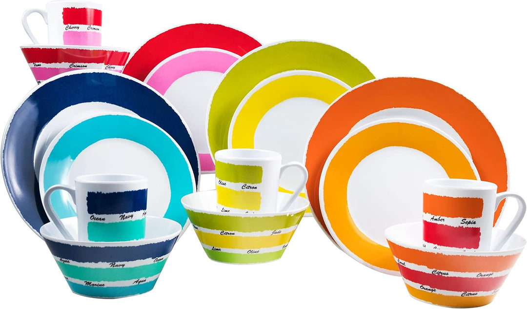 Camping Geschirr Set aus Melamin für 4 Personen - 20 Teile - mit Trinkgläsern Bunt 450 ml - Campingg