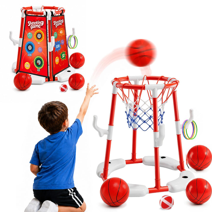 3-In-1 Pool Basketballkorb Outdoor, Schwimmender Basketballkorb, Pool Spielzeug Mit 4 Basketbälle,12