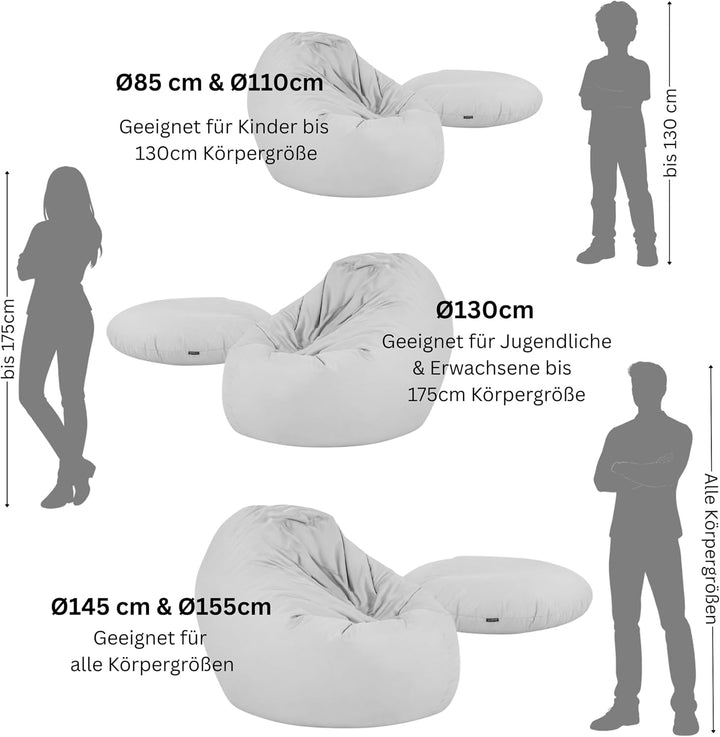BuBiBag 2in1 Sitzsack L - XXL mit Füllung für Kinder &amp; Erwachsene, Gaming Beanbag &amp; Bodenkissen für