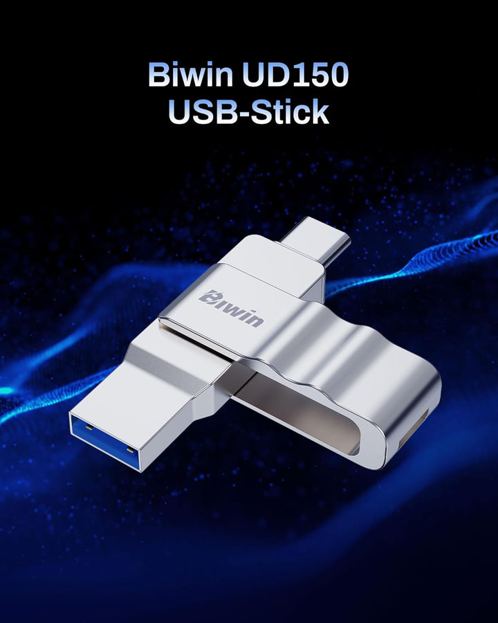 Biwin USB-Stick UD150 128GB USB 3.2 Gen1, bis zu 150 MB/s, mit Dual-Anschluss (Typ-A & Typ-C) für PC