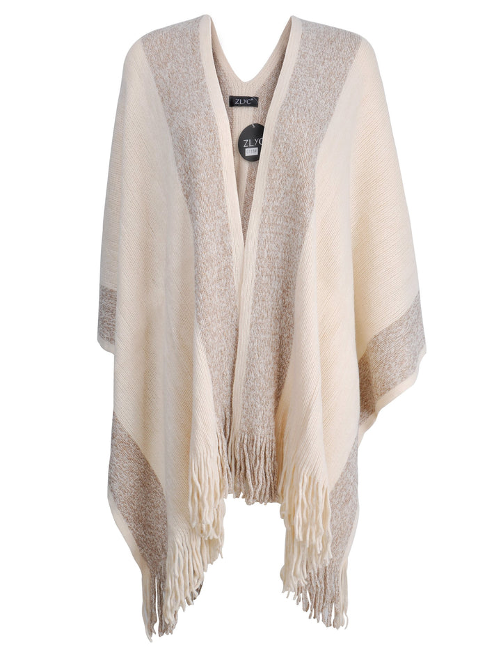 ZLYC Damen Weiche Schlichte Poncho Capes Retro Cardigans Pullover Khaki, Khaki