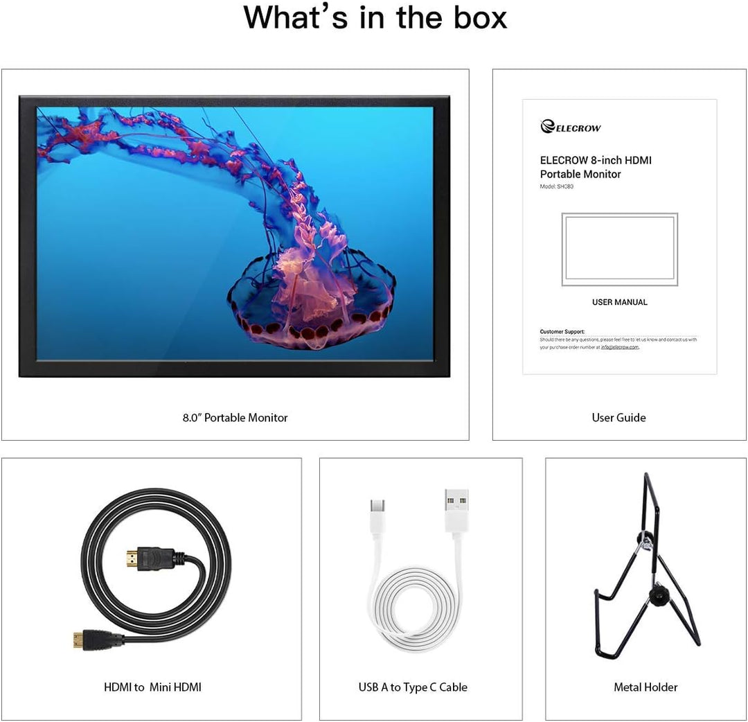 ELECROW Mini Monitor, 8 Zoll IPS Bildschirm for Raspberry Pi Display Externes Screem mit HD-Auflösun