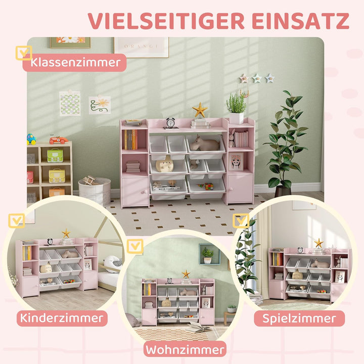 AIYAPLAY Kinderregal, Spielzeugregal Bücherregal mit 8 herausnehmbaren Aufbewahrungsboxen, 4 offenen