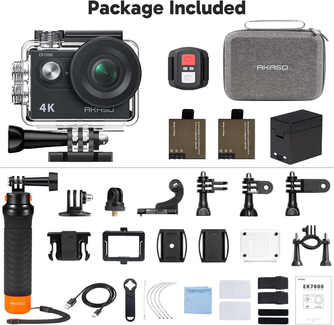 AKASO EK7000 Action Cam mit Schwimmender Handgriff und Tasche, 4K30FPS 20MP WiFi Unterwasserkamera E