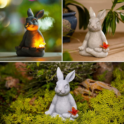 Yeomoo Meditation Yoga Kaninchen Figuren Deko Zimmer Gartendeko für Drau: Hase mit Solar Schmetterli