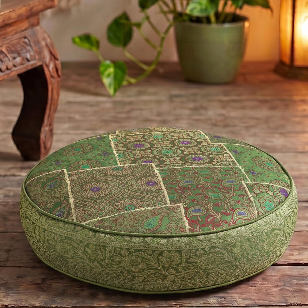 GURU SHOP Orientalisches Rundes Patchwork Kissen 40 cm, Sitzkissen, Bodenkissen mit Baumwollfüllung