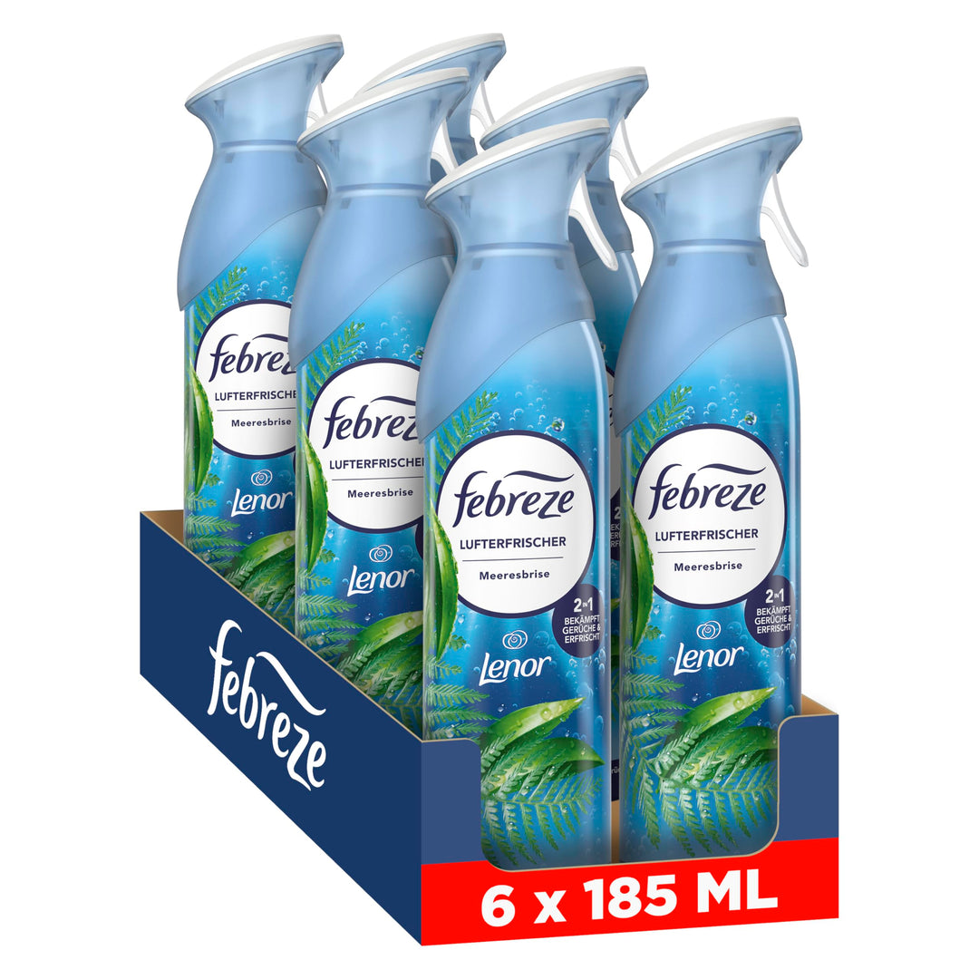 Febreze Lufterfrischer Spray Meeresfrische 6x185 ml, 2-in-1 Geruchsbekämpfung und Frische Frisch. 18