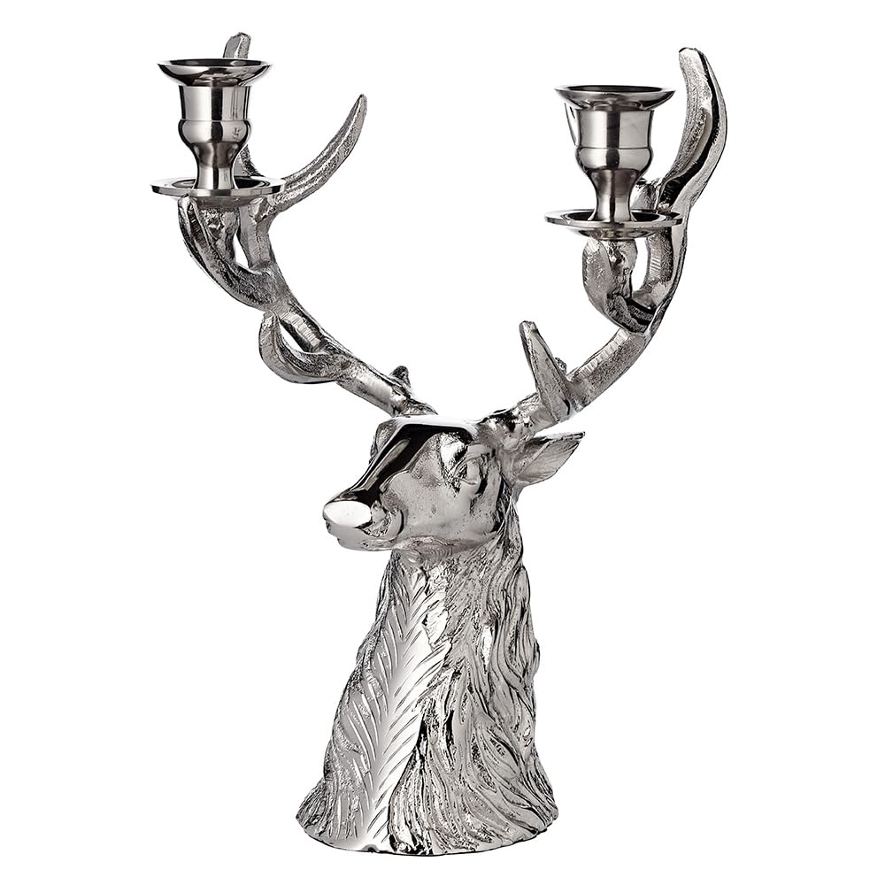 EDZARD Kerzenleuchter Hirsch (H 33 cm) in Silber-Optik - Kerzenhalter, Kerzenständer Silber für Stab