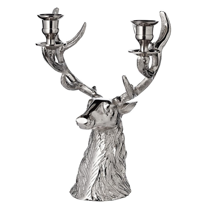 EDZARD Kerzenleuchter Hirsch (H 33 cm) in Silber-Optik - Kerzenhalter, Kerzenständer Silber für Stab