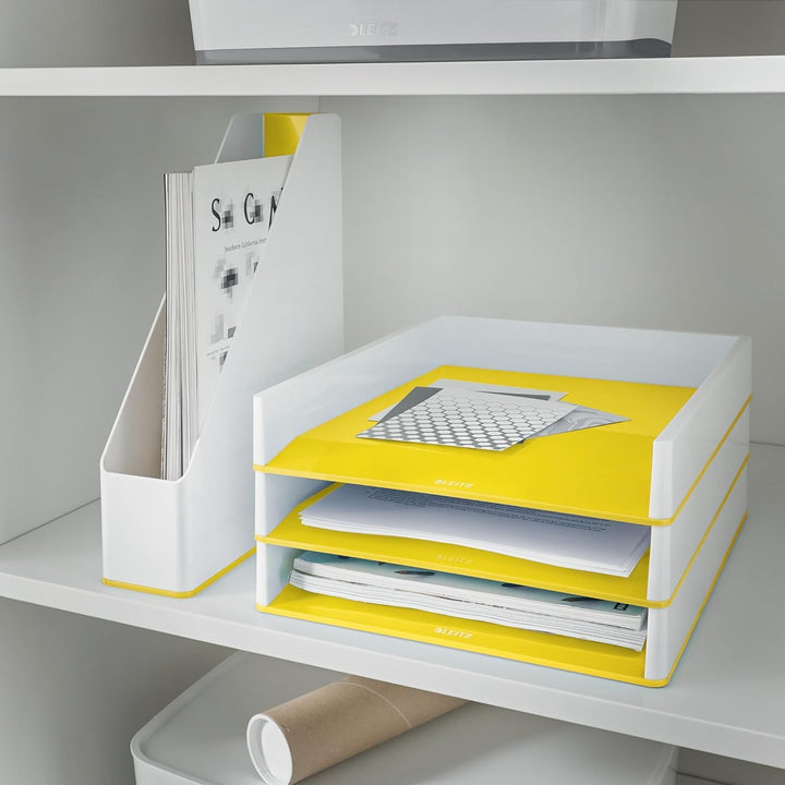 Leitz Briefkorb A4, Zweifarbiges Design, Weiss/Gelb, Duo Colour, WOW, 53611016 Weiss / Gelb 33.6 x 2