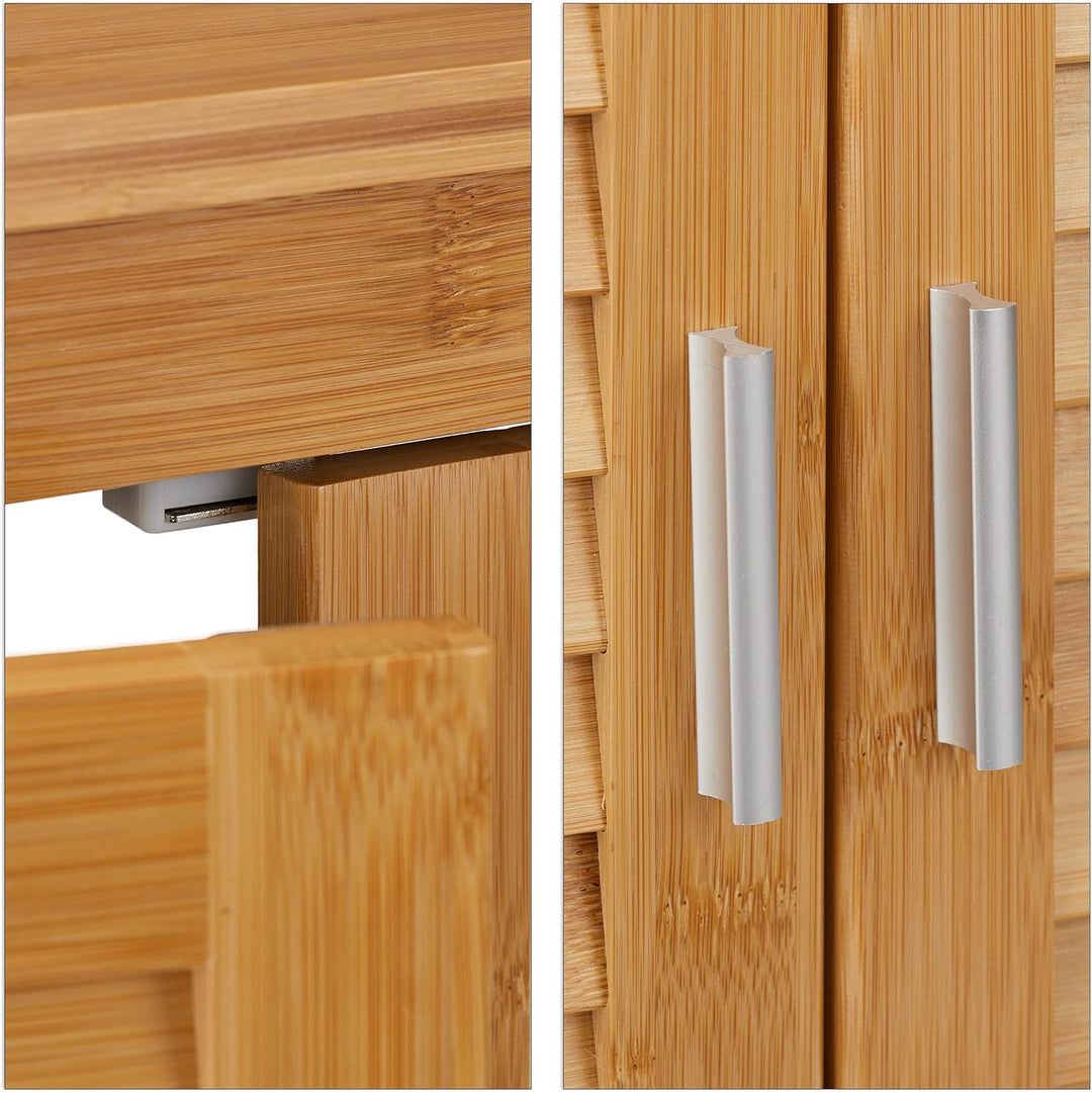 Relaxdays Waschbeckenunterschrank LAMELL, 2 Türen, Waschbecken & Waschtisch, Bambus & MDF, HBT: 60 x