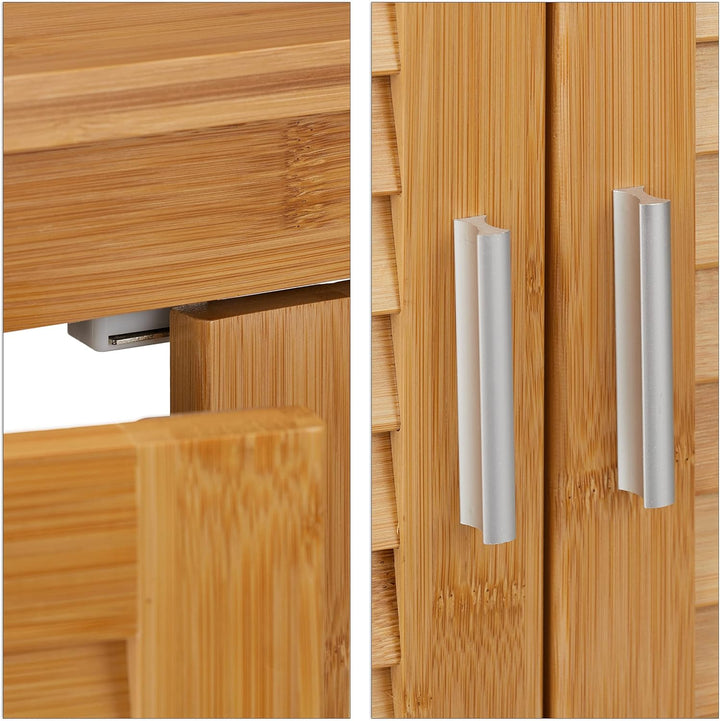 Relaxdays Waschbeckenunterschrank LAMELL, 2 Türen, Waschbecken & Waschtisch, Bambus & MDF, HBT: 60 x