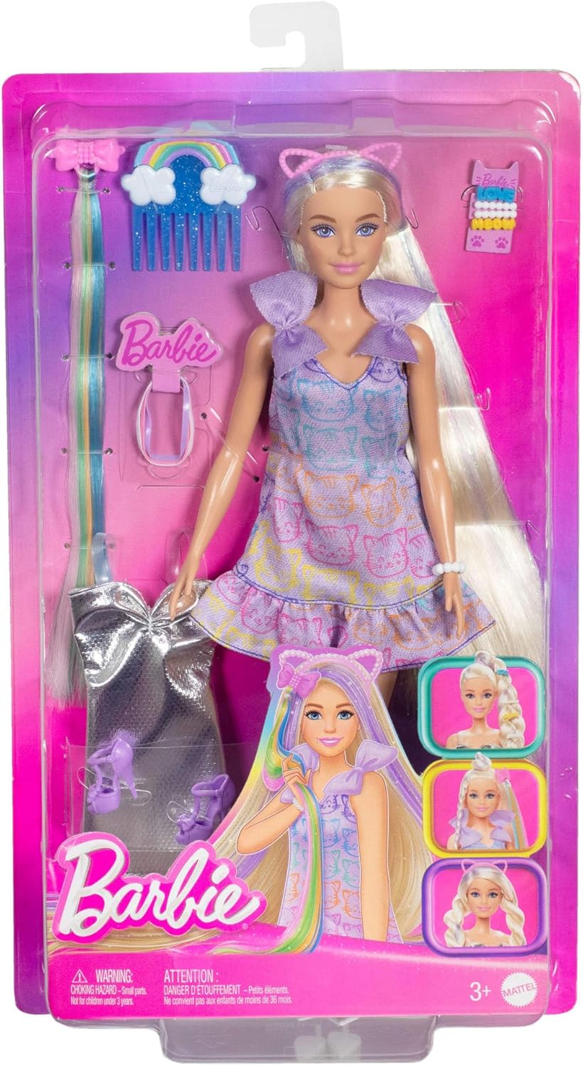 Barbie Fun & Fancy Puppe mit Accessoires, Modepuppe mit extra langem blondem Haar und 2 Looks, inklu