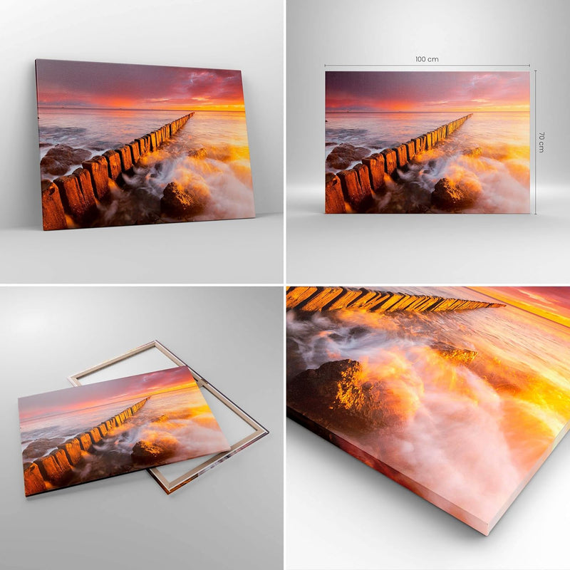 Bilder auf Leinwand 100x70cm Leinwandbild Boot Landschaft Meer Ostsee Gross Wanddeko Bild Schlafzimm