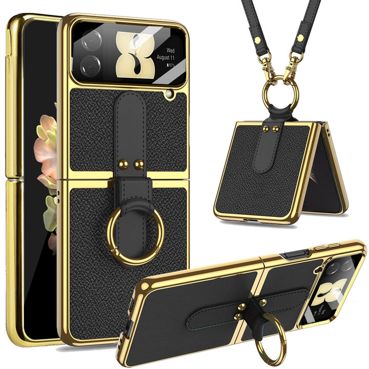 Miimall Lederhülle Kompatibel mit Samsung Galaxy Z Flip 4 Hülle mit Kameraschutz, Z Flip 4 Handyhüll