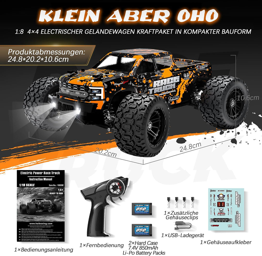 HAIBOXING Ferngesteuertes Auto 4WD RC Auto 36 km/h Hochgeschwindigkeits 1/18 Monstertruck 2.4GHz All