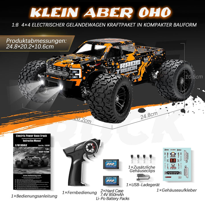 HAIBOXING Ferngesteuertes Auto 4WD RC Auto 36 km/h Hochgeschwindigkeits 1/18 Monstertruck 2.4GHz All