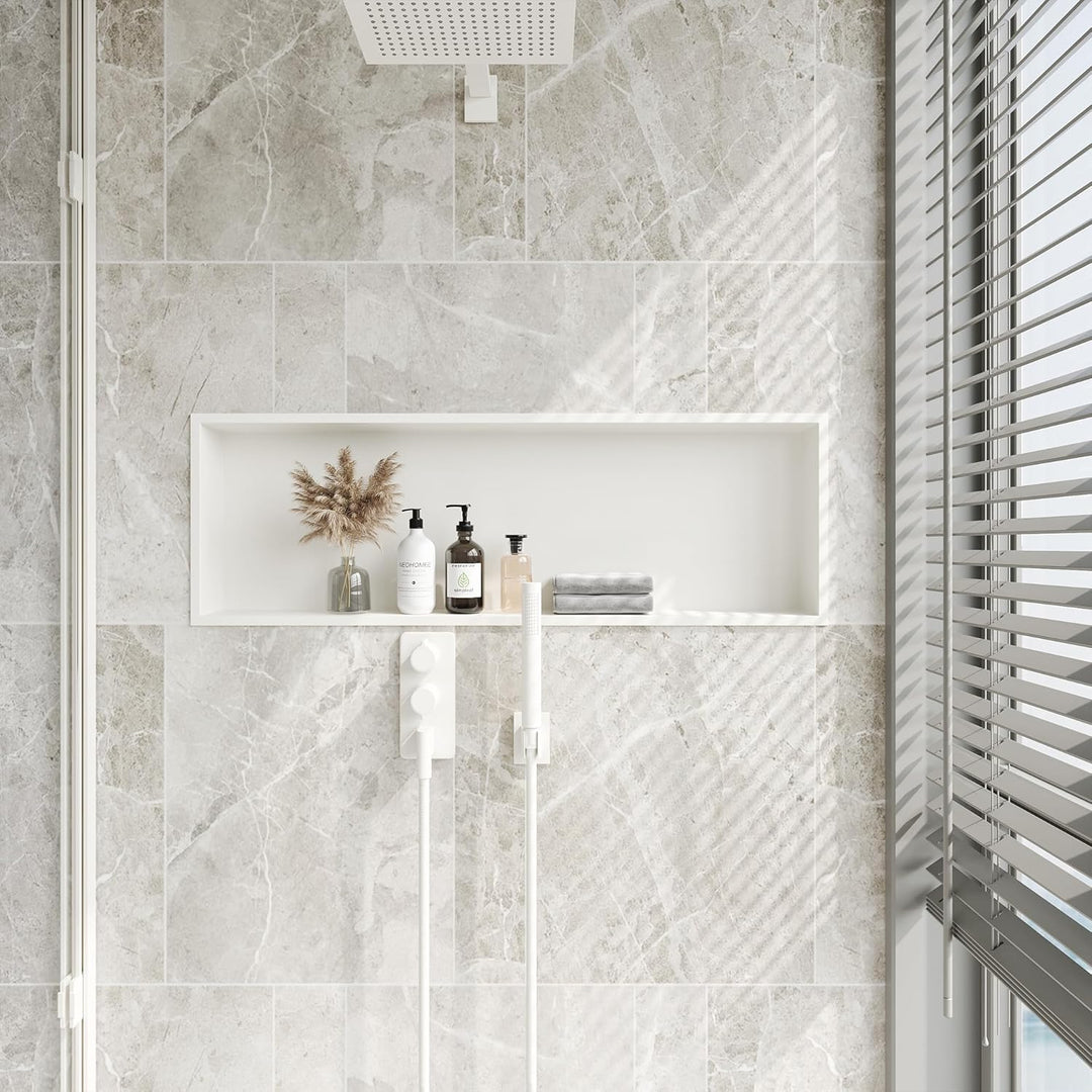 Neodrain Wandnische Dusche 90 x 30cm 304 Edelstahl Duschnische Weiss Einbaunische Lagerung für Badez
