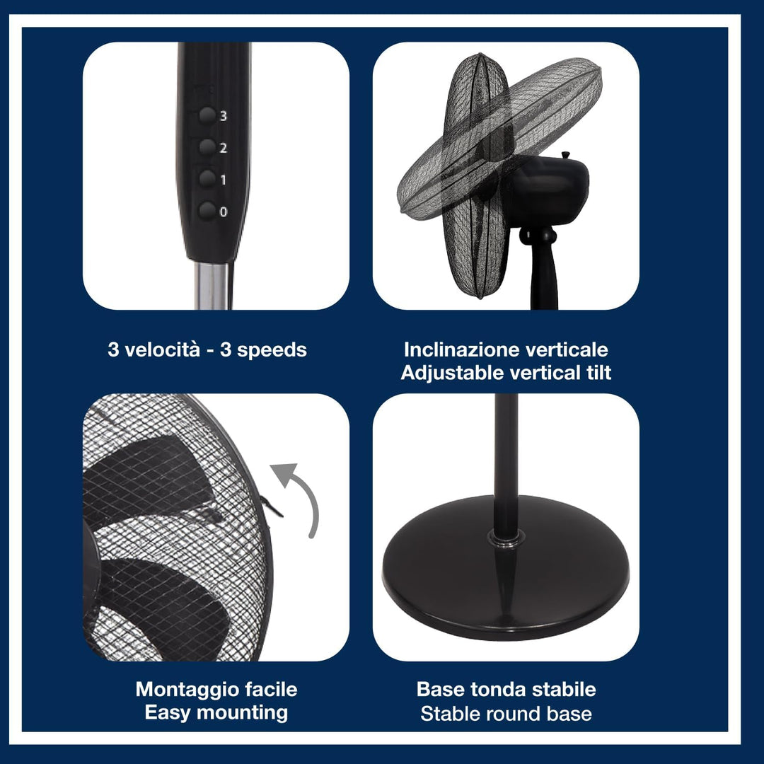 BEPER P206VEN120 Standventilator mit 7 Flügeln, 40 cm, Oszillationsfunktion, 3 Geschwindigkeitsstufe