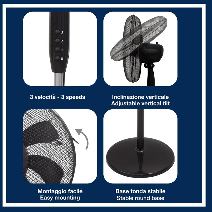 BEPER P206VEN120 Standventilator mit 7 Flügeln, 40 cm, Oszillationsfunktion, 3 Geschwindigkeitsstufe