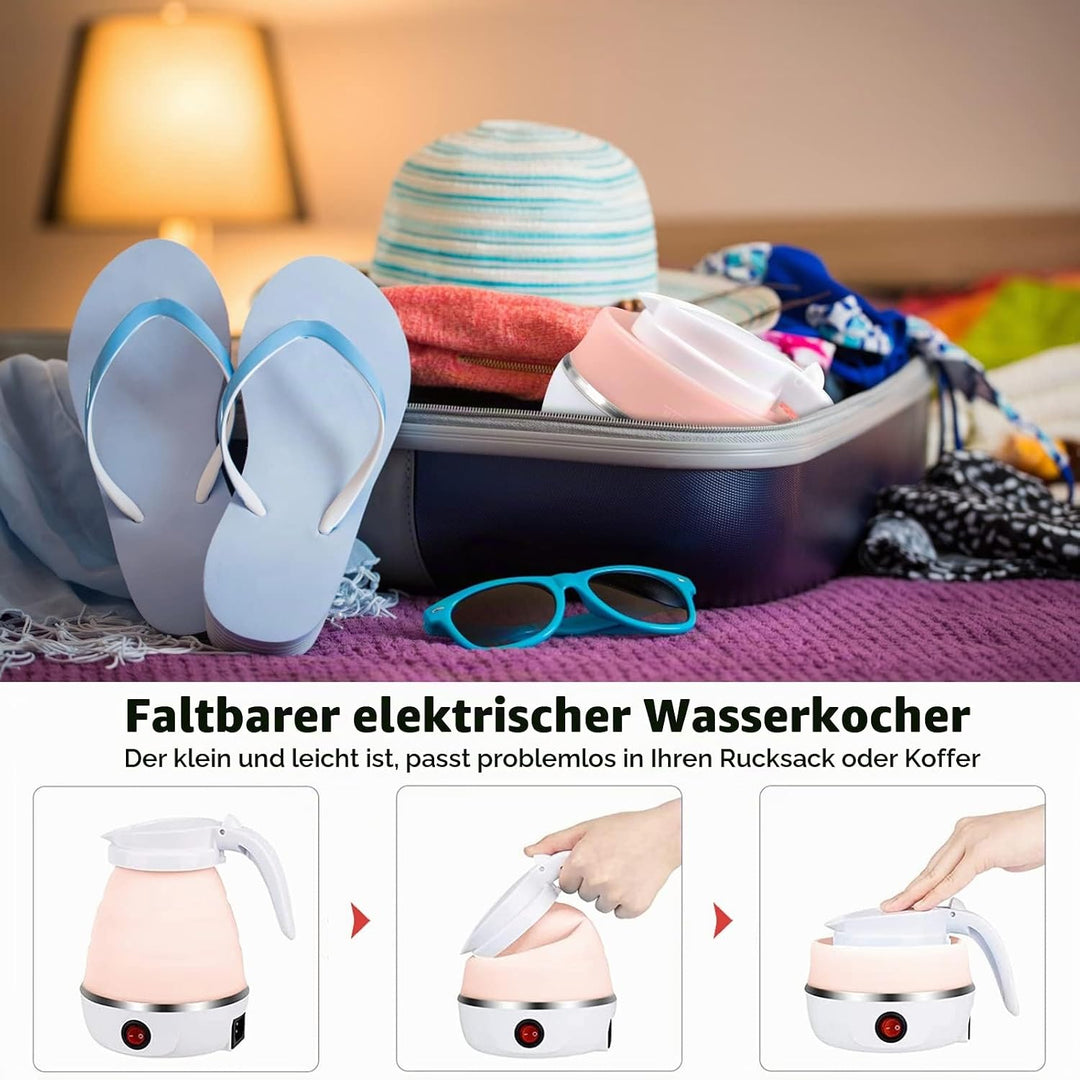 Funmo Faltbarer Wasserkessel, 600 ml Camping Faltbarer Wasserkessel, Elektrischer Silikon Wasserkoch