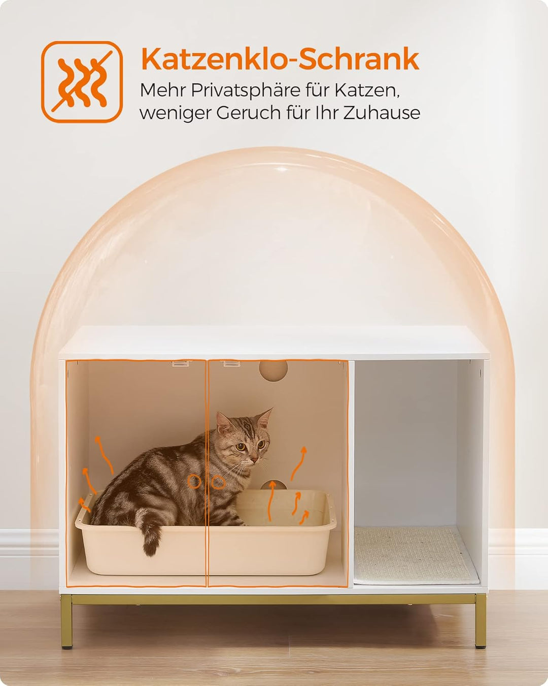 Feandrea Katzenklo-Schrank, Katzenhaus, Katzentoilette, mit Kratzmatte, hohe Beine, für Katzen, Beis