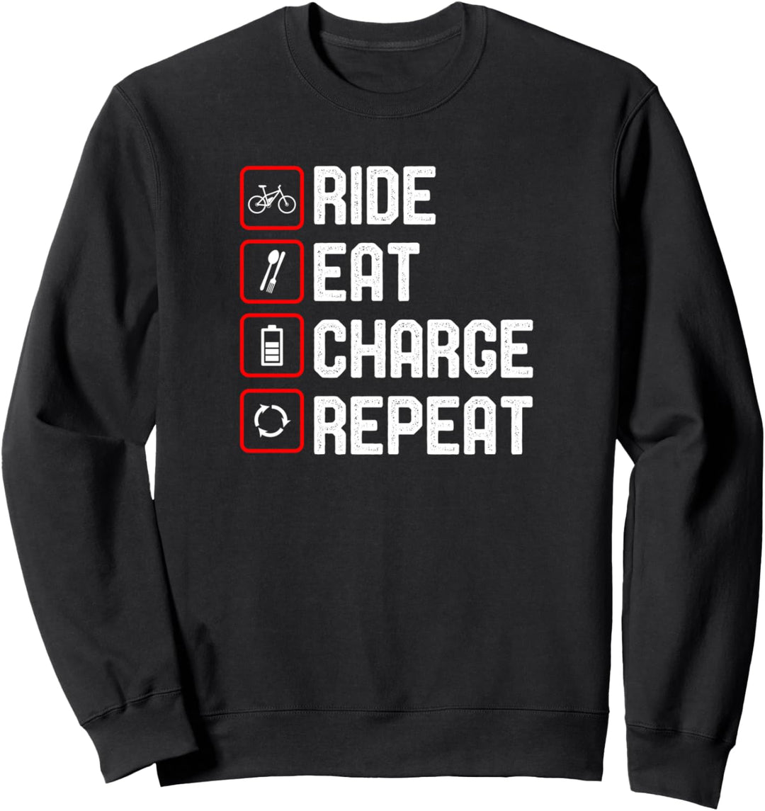 Ride Eat Charge Repeat Funny E-Bike Sweatshirt