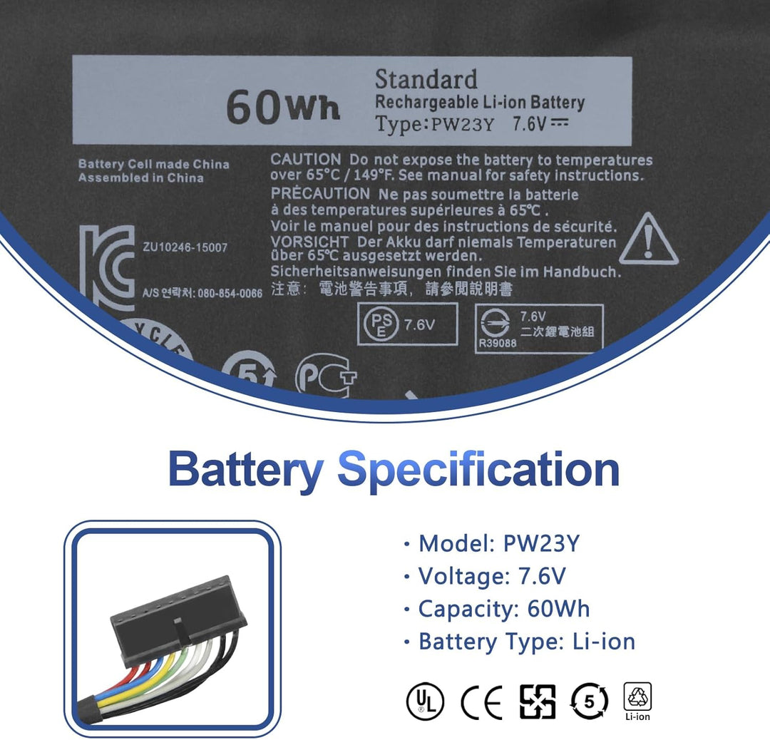 ANTIEE New 60Wh PW23Y Laptop Akku für Dell XPS 13 9360 13-9360-D1605G 13-9360-D1509 XPS 13-9360-D150