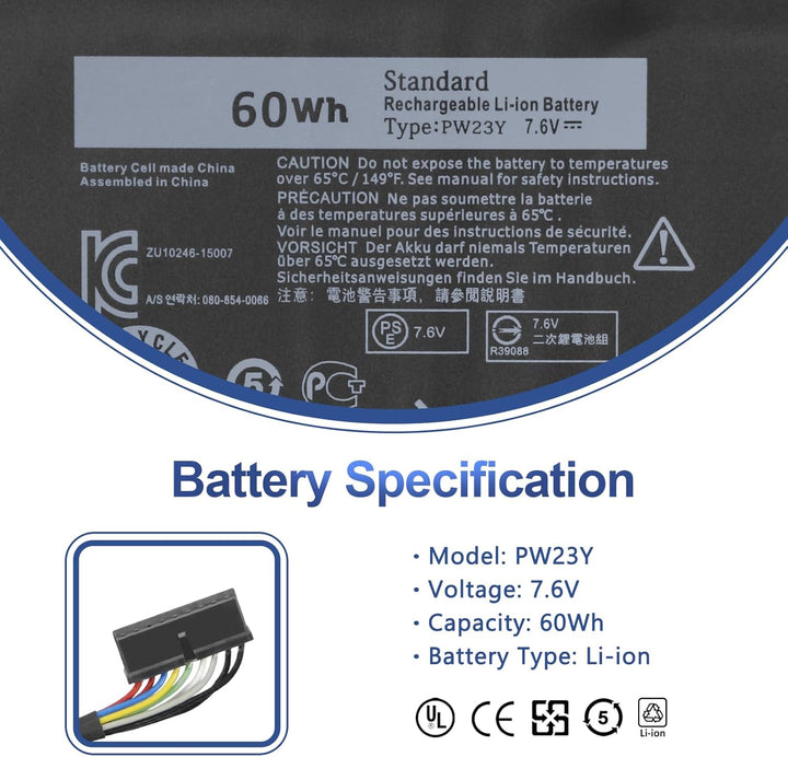 ANTIEE New 60Wh PW23Y Laptop Akku für Dell XPS 13 9360 13-9360-D1605G 13-9360-D1509 XPS 13-9360-D150