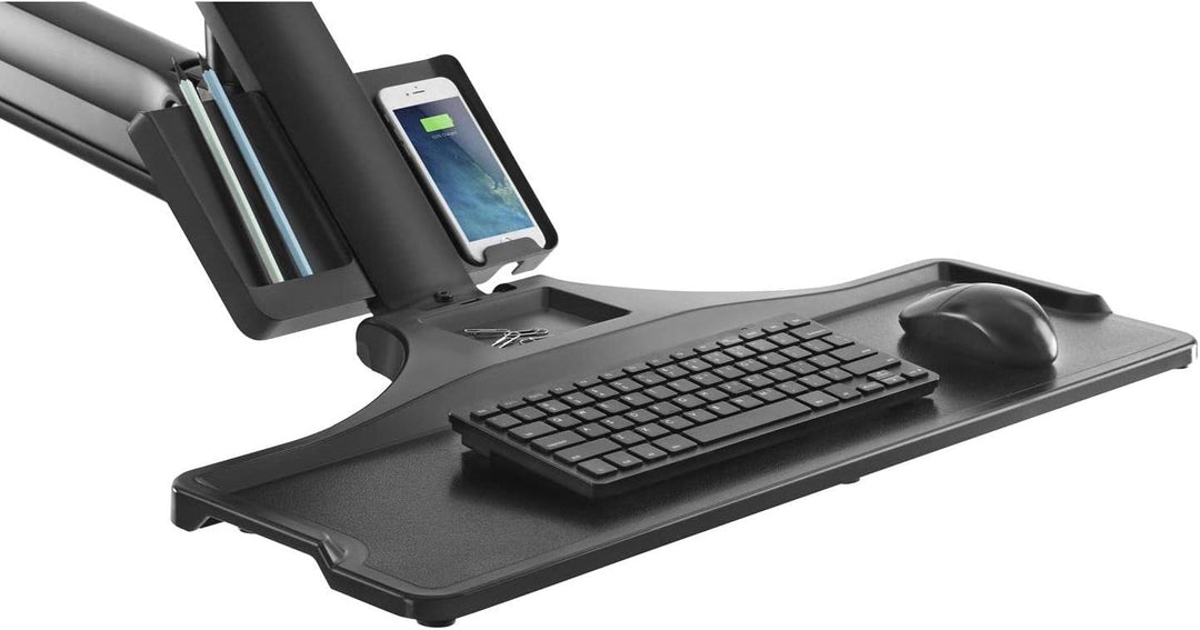 Maclean MC-633 3 in 1 Sitz-Steh-Arbeitsplatz: 2-Fach Monitorhalterung Wandhalterung mit Tastatur-Abl