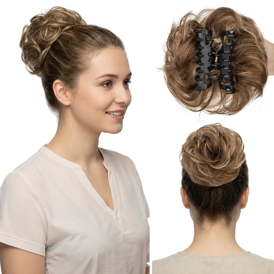 S-noilite Echthaar Messy Bun mit klammer Natürliches Haarteil für Dutt und Hochsteckfrisuren - Claw
