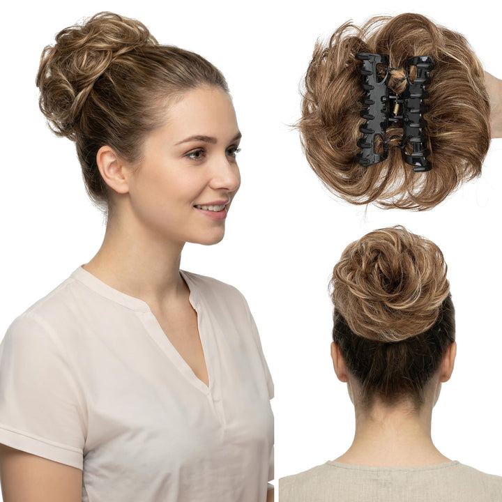 S-noilite Echthaar Messy Bun mit klammer Natürliches Haarteil für Dutt und Hochsteckfrisuren - Claw