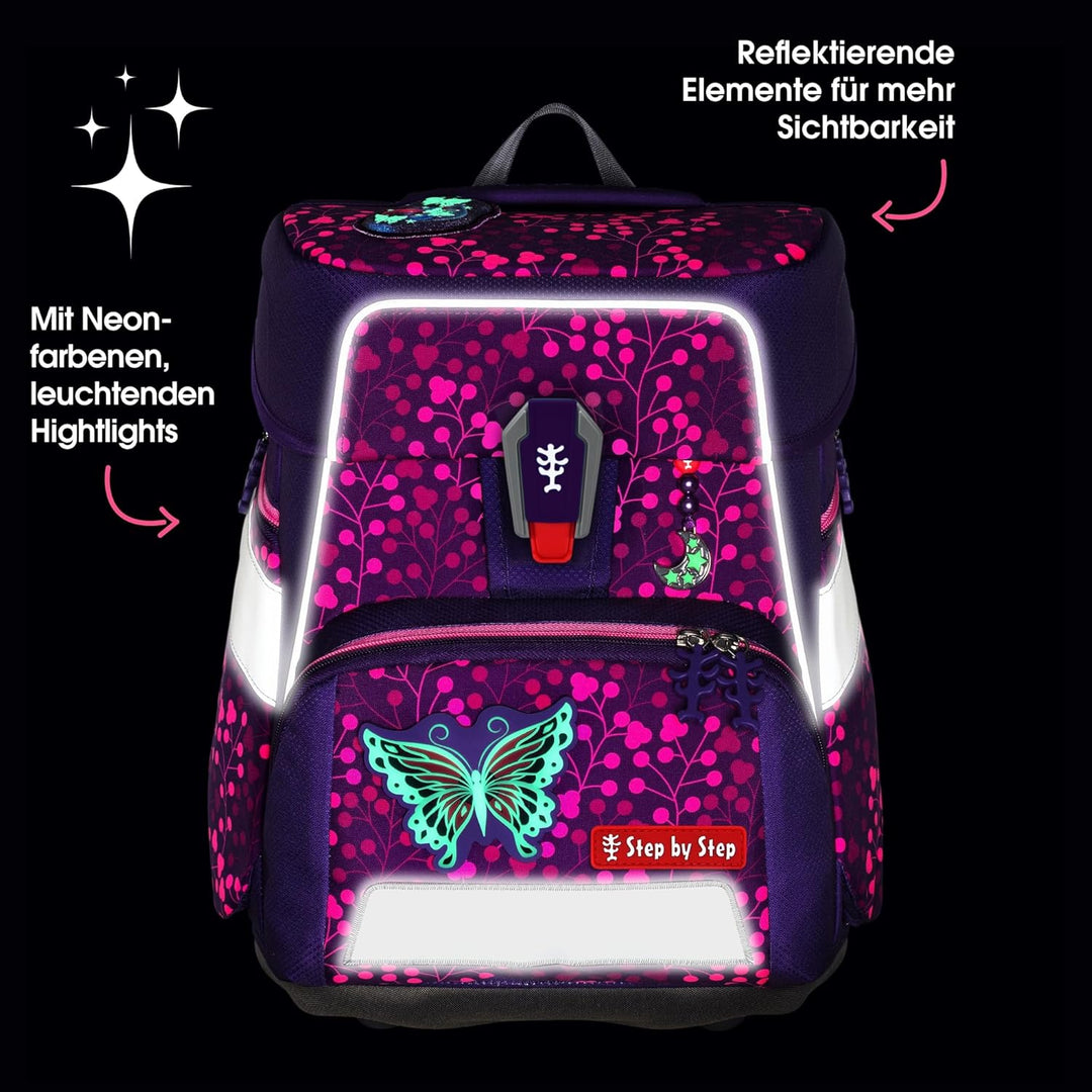 Step by Step Schulranzen-Set SPACE Shine, 5-teilig, ergonomischer Tornister mit Reflektoren, höhenve