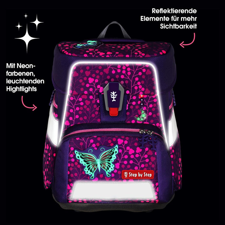 Step by Step Schulranzen-Set SPACE Shine, 5-teilig, ergonomischer Tornister mit Reflektoren, höhenve