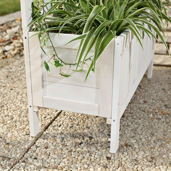 Melko Rankgitter Spalier mit Pflanzkasten Holz Rankhilfe Pflanzkübel mit Sichtschutz Hochbeet Weiss,