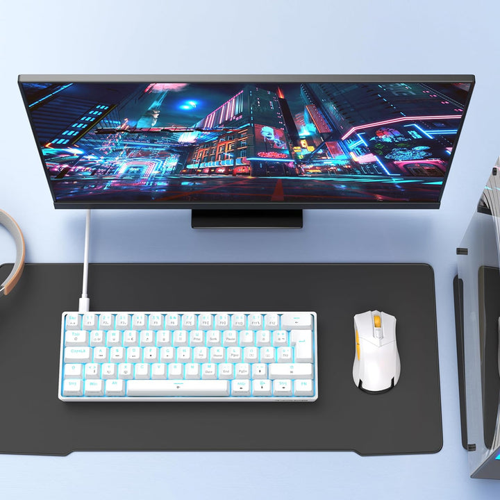 TMKB T61SE Gaming Mechanische Tastatur mit Deutsches QWERTZ Layout,Blauer Schalter,weisse QWERTZ Lay