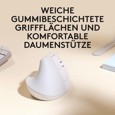 Logitech Lift für Mac, Kabellos Vertikale Ergonomische Maus, Bluetooth, Leise Klicks, Leises Smartwh