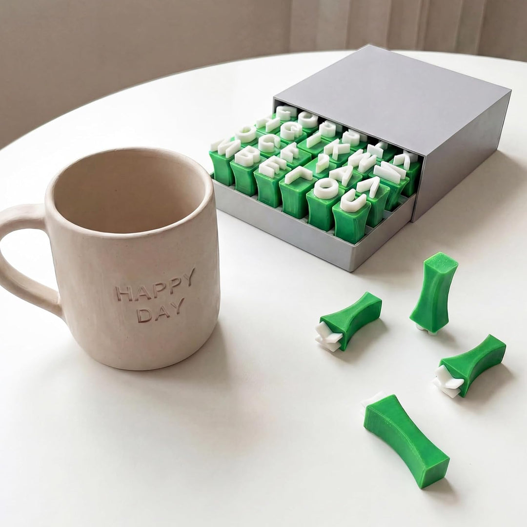 Alphabet Stempel Set, 3D-Gravurstempel für Gross- und Kleinbuchstaben,72 Stücke Alphabet Tonstempel