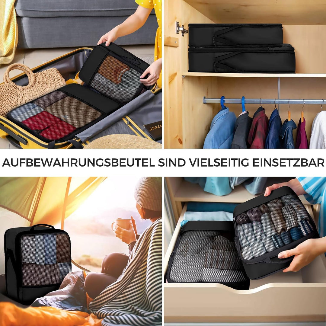 BAGLHER Packwürfel Kompression für die Reise - Extrem platzsparender Koffer-Organizer-Set, wasserdic