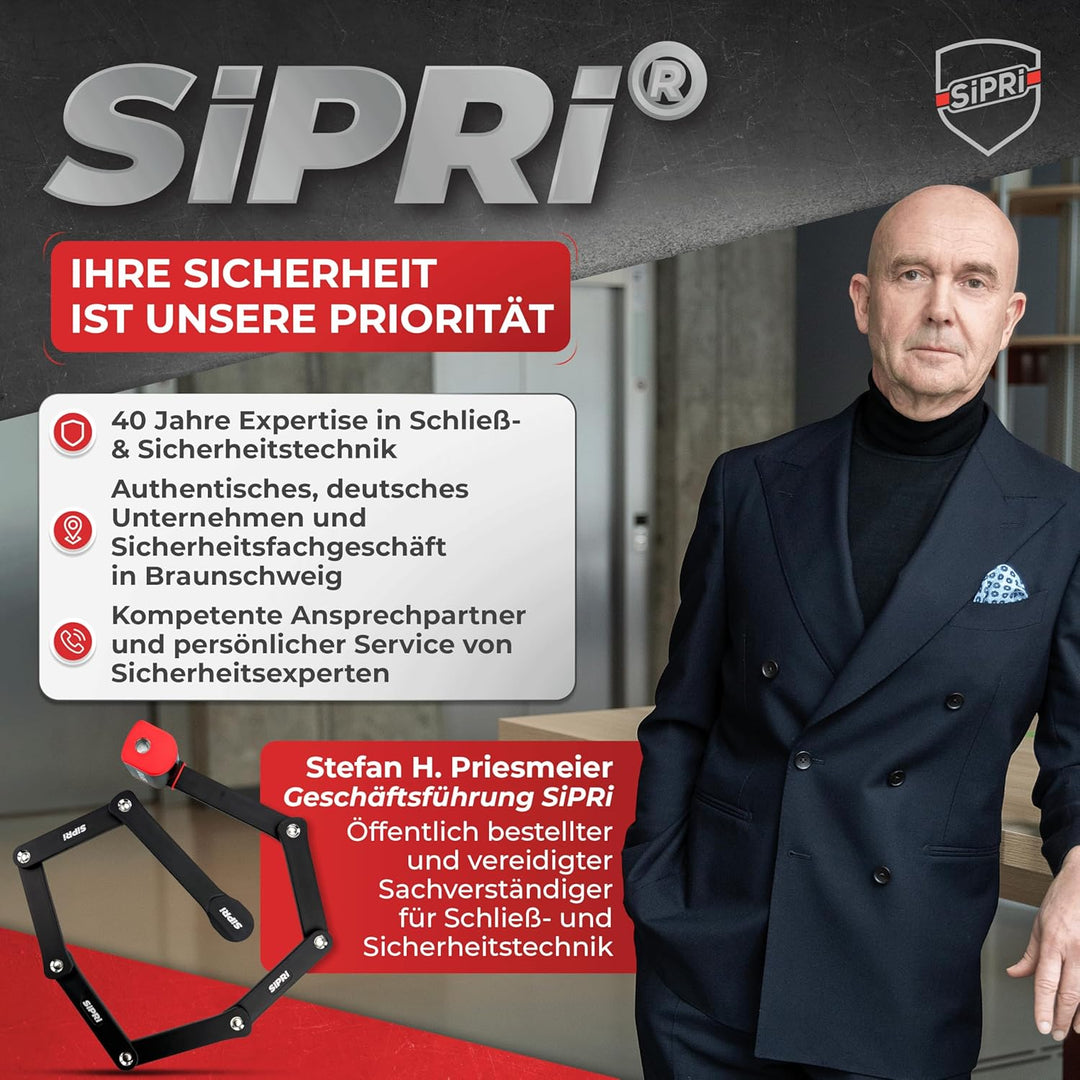 SIPRI® Faltschloss Fahrradschloss mit Alarm 120 dB | Faltbares Fahrradschloss hohe Sicherheit für E-