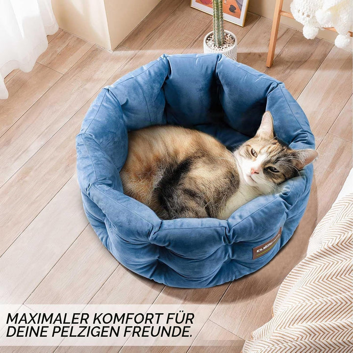 ClevaHome Deep Nest Katzenbett für Katzen bis 7 kg, Rundes Katzenbett für den Innenbereich mit Samto