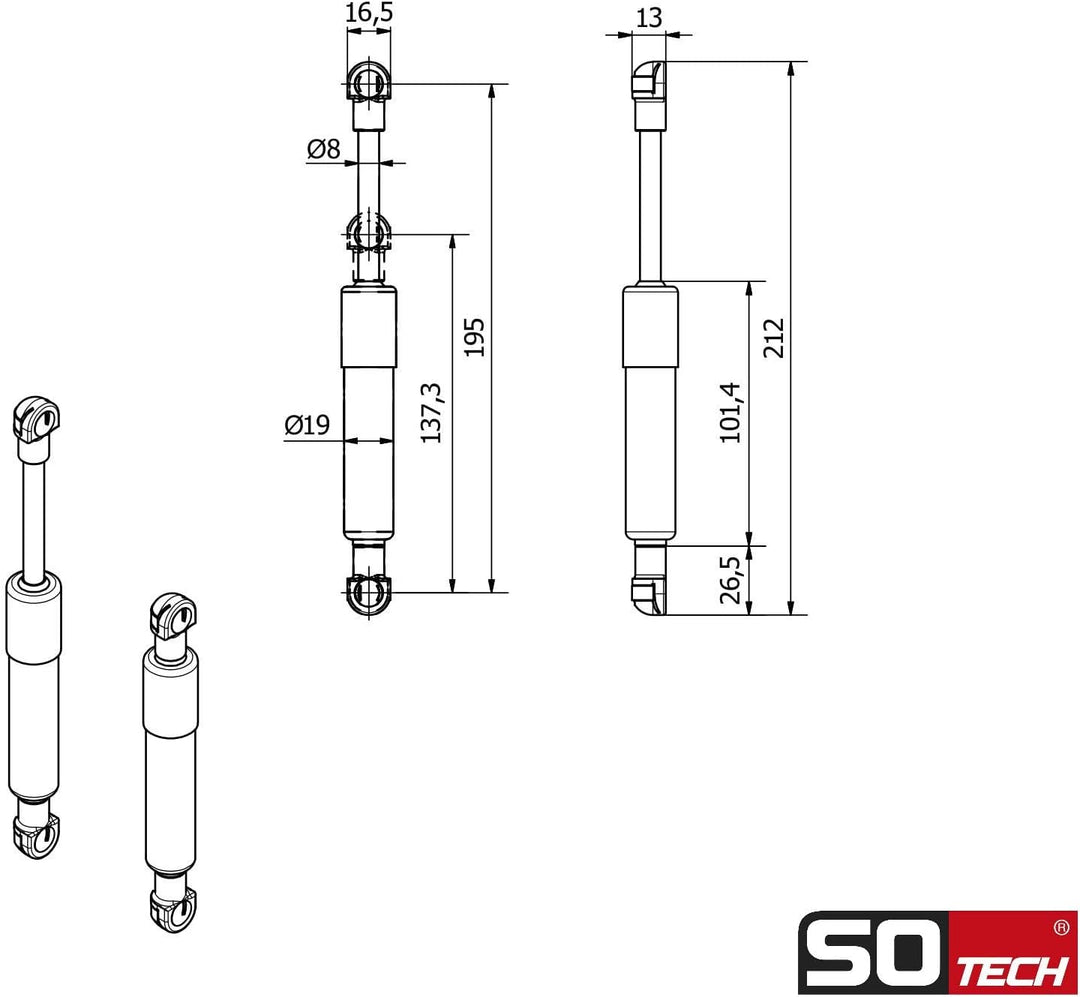 2 Stück Gasdruckdämpfer 250 N Kompressionsfedern Ersatzteil für KESSEBÖHMER Lift-o-Mat von SOTECH, 2