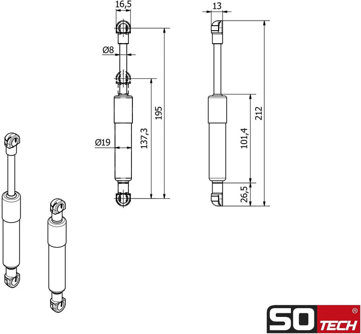 2 Stück Gasdruckdämpfer 250 N Kompressionsfedern Ersatzteil für KESSEBÖHMER Lift-o-Mat von SOTECH, 2